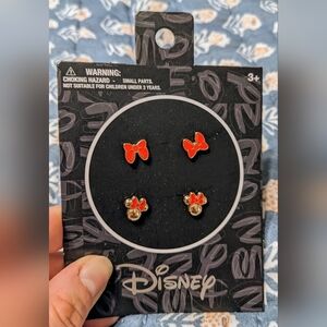 Disney Kids or Womens Red and Gold Minnie Mouse Earrings Posts NWT